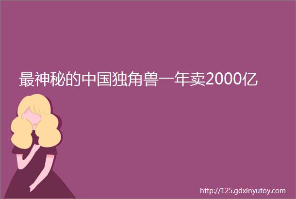 最神秘的中国独角兽一年卖2000亿