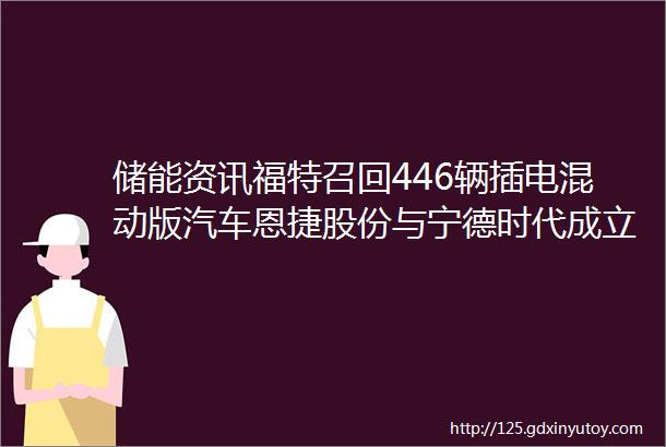 储能资讯福特召回446辆插电混动版汽车恩捷股份与宁德时代成立公司